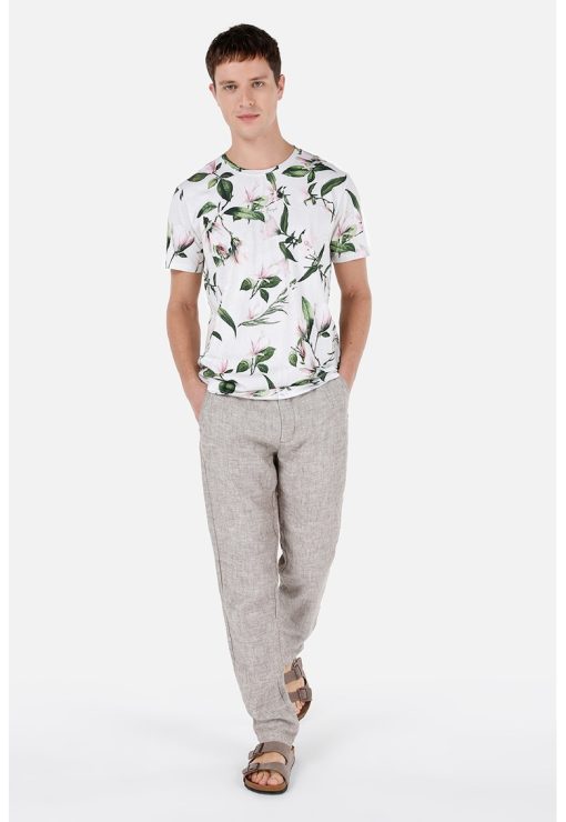 Tricou cu decolteu la baza gatului si imprimeu floral-BARBATI/IMBRACAMINTE/Tricouri si maiouri-IMBRACAMINTE/Tricouri si maiouri