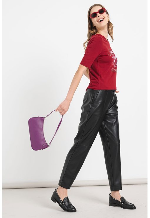 Tricou cu decolteu la baza gatului si imprimeu grafic-FEMEI/IMBRACAMINTE/Tricouri si maiouri-IMBRACAMINTE/Tricouri si maiouri