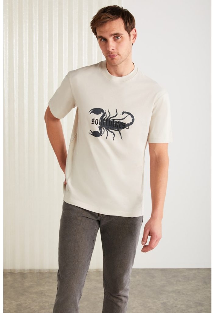 Tricou cu decolteu la baza gatului si imprimeu grafic-BARBATI/IMBRACAMINTE/Tricouri si maiouri-IMBRACAMINTE/Tricouri si maiouri