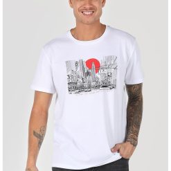 Tricou cu decolteu la baza gatului si imprimeu grafic-BARBATI/IMBRACAMINTE/Tricouri si maiouri-IMBRACAMINTE/Tricouri si maiouri