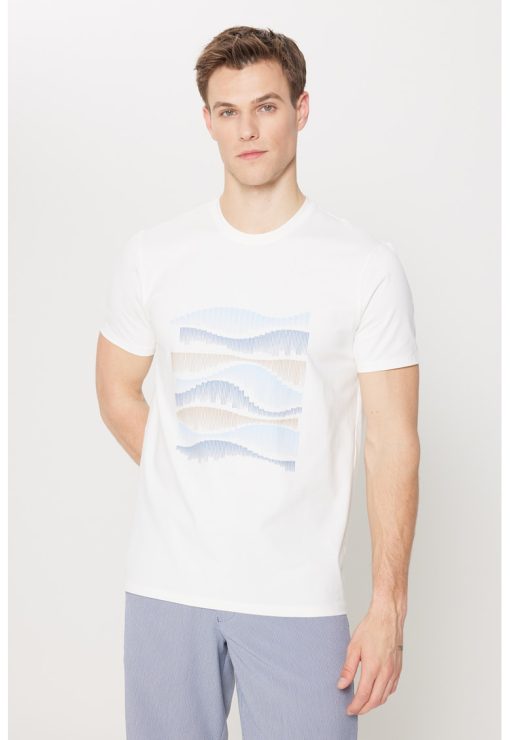 Tricou cu decolteu la baza gatului si imprimeu grafic-BARBATI/IMBRACAMINTE/Tricouri si maiouri-IMBRACAMINTE/Tricouri si maiouri