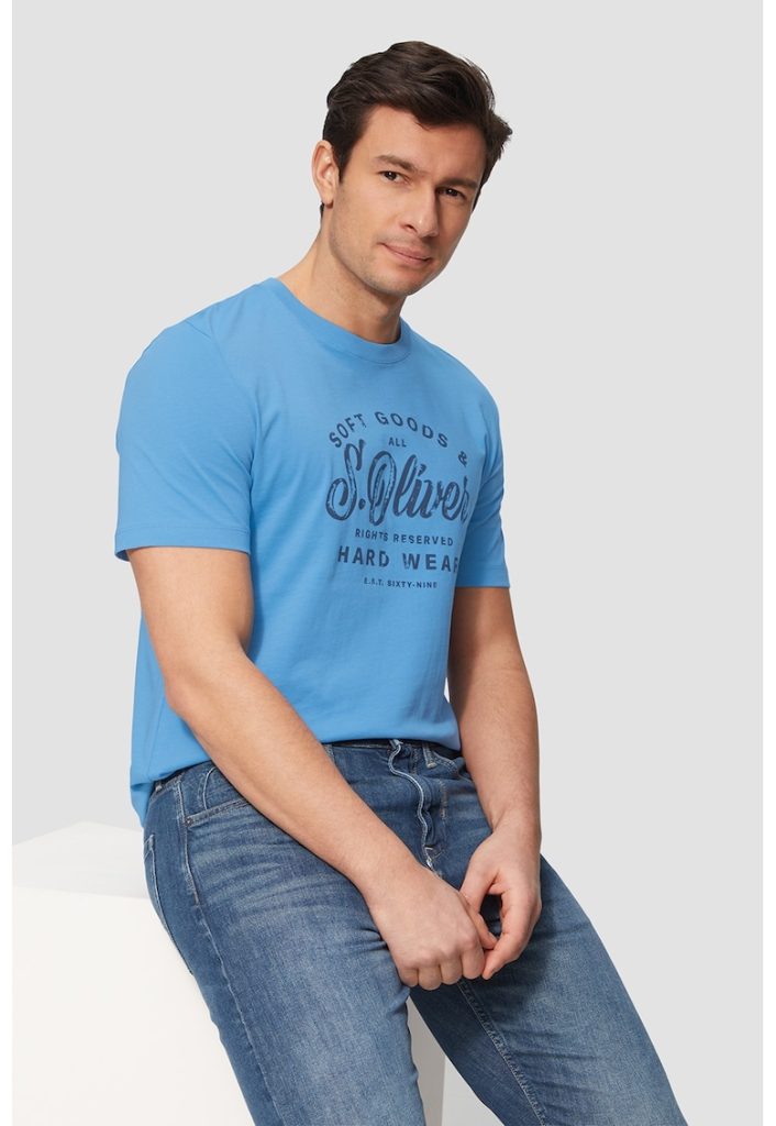 Tricou cu decolteu la baza gatului si imprimeu logo-BARBATI/IMBRACAMINTE/Tricouri si maiouri-IMBRACAMINTE/Tricouri si maiouri
