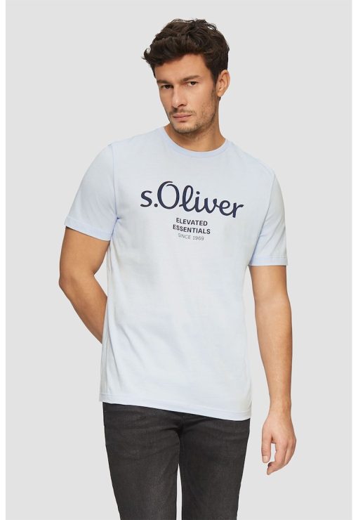 Tricou cu decolteu la baza gatului si logo - din bumbac-BARBATI/IMBRACAMINTE/Tricouri si maiouri-IMBRACAMINTE/Tricouri si maiouri