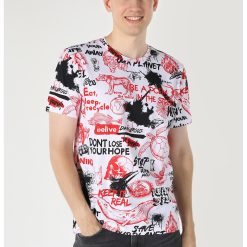 Tricou cu decolteu la baza gatului si model grafic-BARBATI/IMBRACAMINTE/Tricouri si maiouri-IMBRACAMINTE/Tricouri si maiouri
