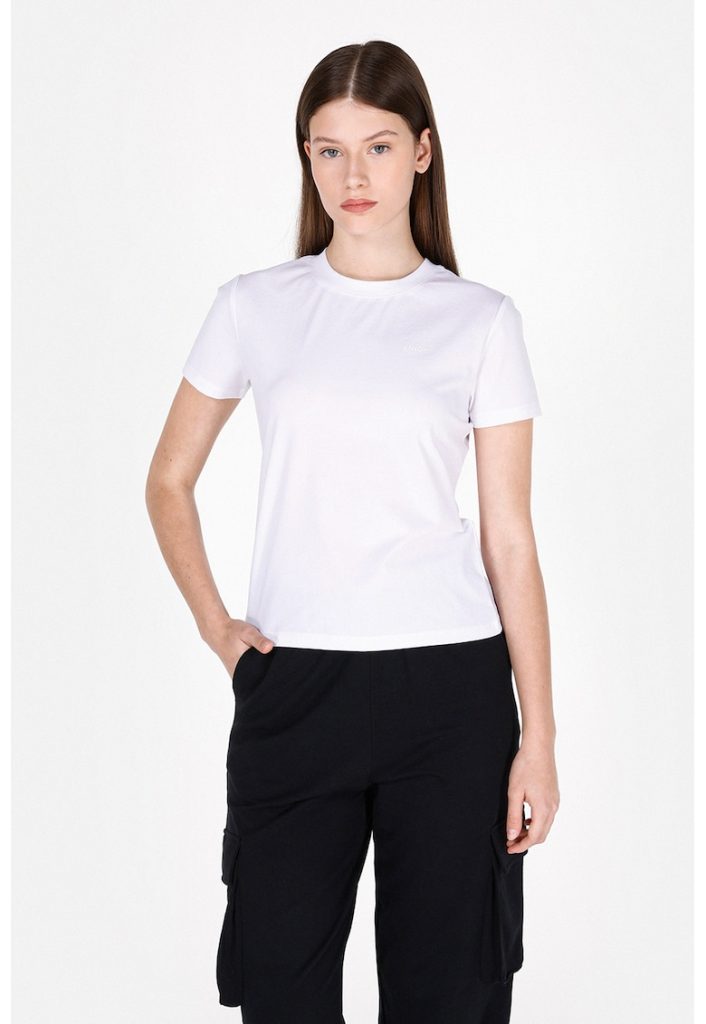 Tricou cu decolteu la baza gatului si model uni-FEMEI/IMBRACAMINTE/Tricouri si maiouri-IMBRACAMINTE/Tricouri si maiouri