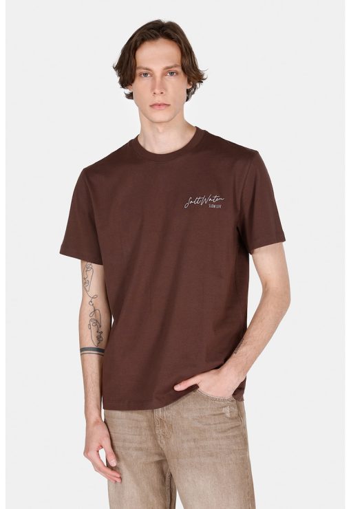 Tricou cu design text si decolteu la baza gatului-BARBATI/IMBRACAMINTE/Tricouri si maiouri-IMBRACAMINTE/Tricouri si maiouri