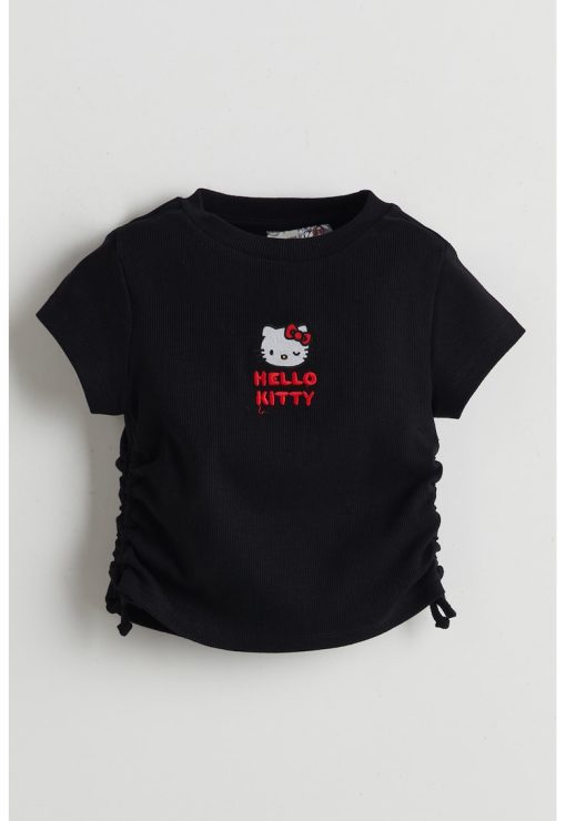 Tricou cu detaliu Hello Kitty si decolteu la baza gatului-FETE/IMBRACAMINTE/Tricouri si maiouri-IMBRACAMINTE/Tricouri si maiouri