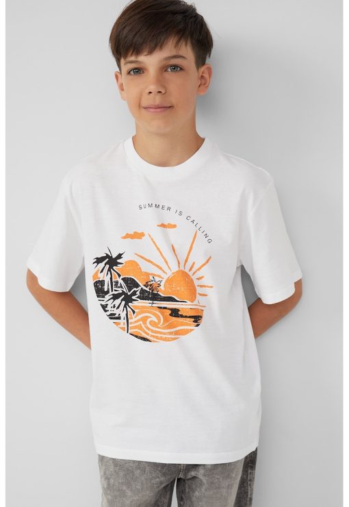 Tricou cu imprimeu grafic si decolteu la baza gatului-BAIETI/IMBRACAMINTE/Tricouri si maiouri-IMBRACAMINTE/Tricouri si maiouri
