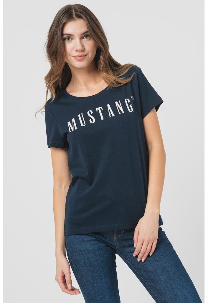 Tricou cu imprimeu logo si decolteu rotund-FEMEI/IMBRACAMINTE/Tricouri si maiouri-IMBRACAMINTE/Tricouri si maiouri