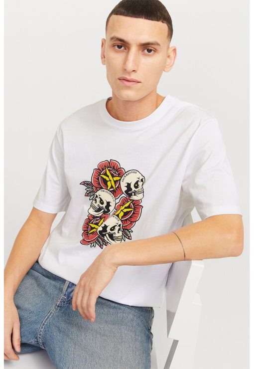 Tricou cu imprimeu si decolteu la baza gatului-BARBATI/IMBRACAMINTE/Tricouri si maiouri-IMBRACAMINTE/Tricouri si maiouri