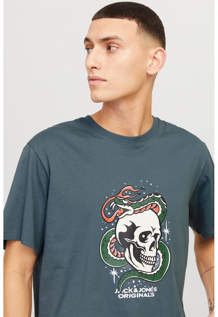 Tricou cu imprimeu si decolteu la baza gatului-BARBATI/IMBRACAMINTE/Tricouri si maiouri-IMBRACAMINTE/Tricouri si maiouri
