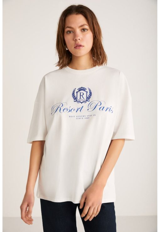 Tricou cu imprimeu text Nephele-FEMEI/IMBRACAMINTE/Tricouri si maiouri-IMBRACAMINTE/Tricouri si maiouri