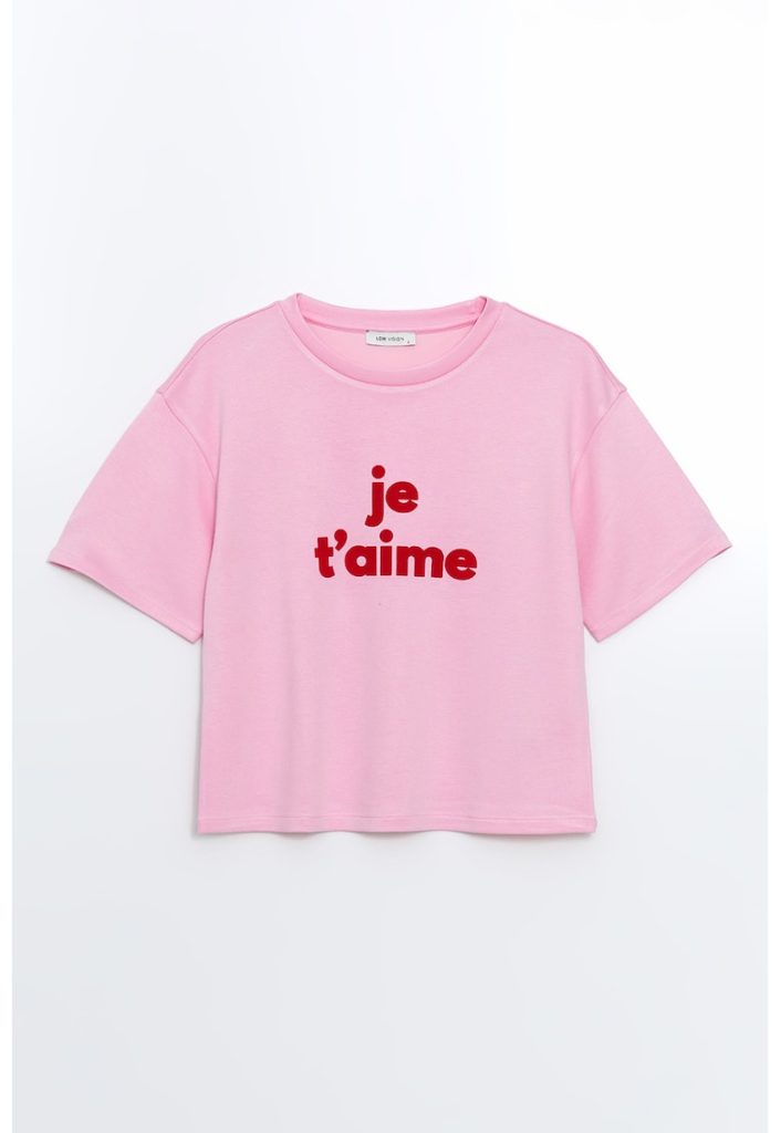 Tricou cu imprimeu text si decolteu la baza gatului-FEMEI/IMBRACAMINTE/Tricouri si maiouri-IMBRACAMINTE/Tricouri si maiouri