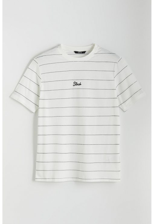 Tricou cu imprimeu text si model in dungi-BARBATI/IMBRACAMINTE/Tricouri si maiouri-IMBRACAMINTE/Tricouri si maiouri