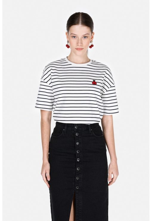 Tricou cu maneci cazute si model in dungi-FEMEI/IMBRACAMINTE/Tricouri si maiouri-IMBRACAMINTE/Tricouri si maiouri