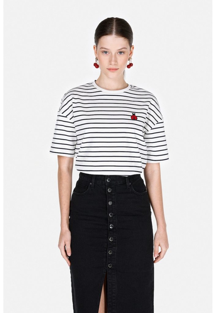 Tricou cu maneci cazute si model in dungi-FEMEI/IMBRACAMINTE/Tricouri si maiouri-IMBRACAMINTE/Tricouri si maiouri