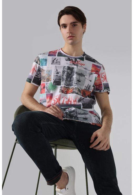 Tricou cu model si decolteu la baza gatului-BARBATI/IMBRACAMINTE/Tricouri si maiouri-IMBRACAMINTE/Tricouri si maiouri