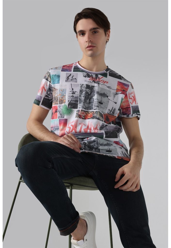 Tricou cu model si decolteu la baza gatului-BARBATI/IMBRACAMINTE/Tricouri si maiouri-IMBRACAMINTE/Tricouri si maiouri
