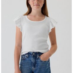 Tricou cu striatii si maneci cu volane-FETE/IMBRACAMINTE/Tricouri si maiouri-IMBRACAMINTE/Tricouri si maiouri