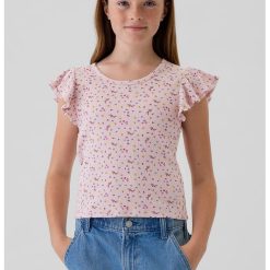 Tricou cu striatii si maneci cu volane-FETE/IMBRACAMINTE/Tricouri si maiouri-IMBRACAMINTE/Tricouri si maiouri