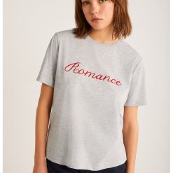 Tricou de bumbac cu broderie text-FEMEI/IMBRACAMINTE/Tricouri si maiouri-IMBRACAMINTE/Tricouri si maiouri