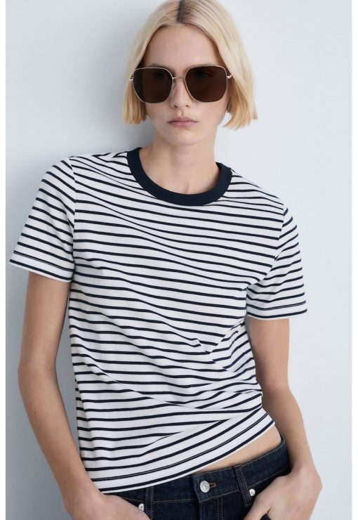 Tricou de bumbac cu decolteu in V-FEMEI/IMBRACAMINTE/Tricouri si maiouri-IMBRACAMINTE/Tricouri si maiouri