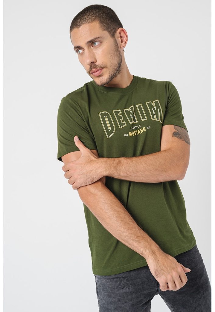 Tricou de bumbac cu decolteu la baza gatului-BARBATI/IMBRACAMINTE/Tricouri si maiouri-IMBRACAMINTE/Tricouri si maiouri