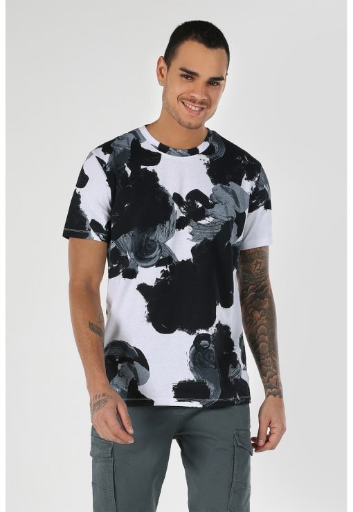 Tricou de bumbac cu imprimeu abstract-BARBATI/IMBRACAMINTE/Tricouri si maiouri-IMBRACAMINTE/Tricouri si maiouri