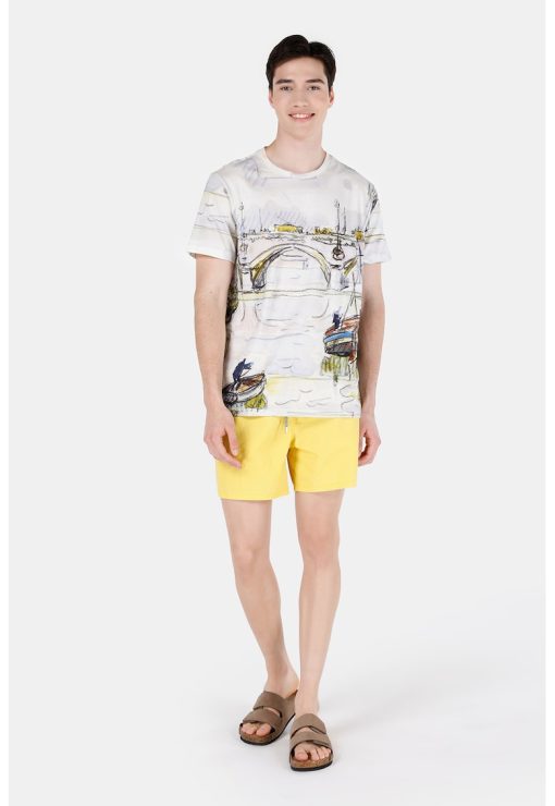 Tricou de bumbac cu imprimeu cu peisaj-BARBATI/IMBRACAMINTE/Tricouri si maiouri-IMBRACAMINTE/Tricouri si maiouri