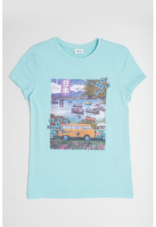Tricou de bumbac cu imprimeu grafic-FETE/IMBRACAMINTE/Tricouri si maiouri-IMBRACAMINTE/Tricouri si maiouri