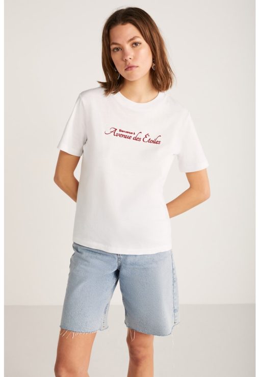 Tricou de bumbac cu imprimeu text-FEMEI/IMBRACAMINTE/Tricouri si maiouri-IMBRACAMINTE/Tricouri si maiouri