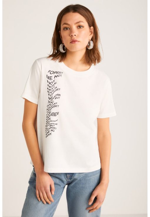 Tricou de bumbac cu imprimeu text-FEMEI/IMBRACAMINTE/Tricouri si maiouri-IMBRACAMINTE/Tricouri si maiouri