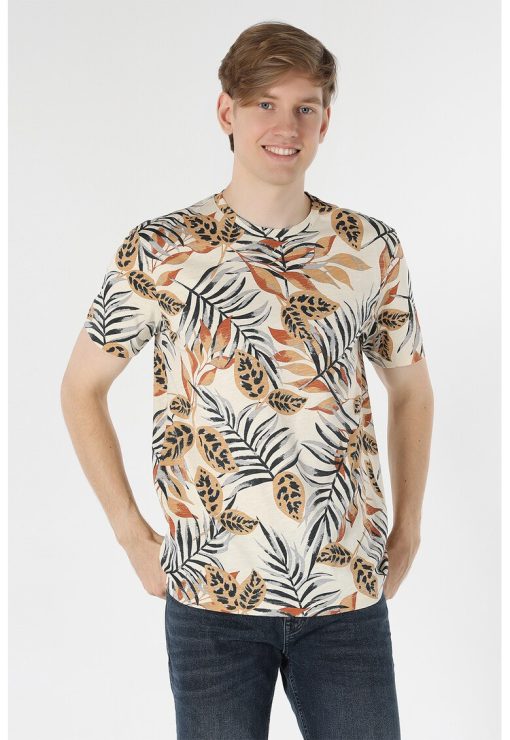 Tricou de bumbac cu imprimeu tropical-BARBATI/IMBRACAMINTE/Tricouri si maiouri-IMBRACAMINTE/Tricouri si maiouri