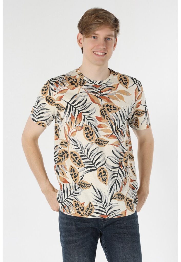Tricou de bumbac cu imprimeu tropical-BARBATI/IMBRACAMINTE/Tricouri si maiouri-IMBRACAMINTE/Tricouri si maiouri