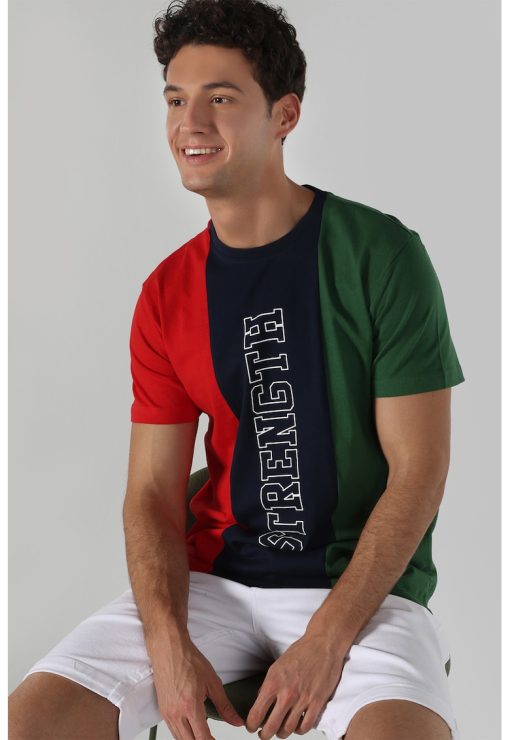 Tricou de bumbac cu model colorblock-BARBATI/IMBRACAMINTE/Tricouri si maiouri-IMBRACAMINTE/Tricouri si maiouri