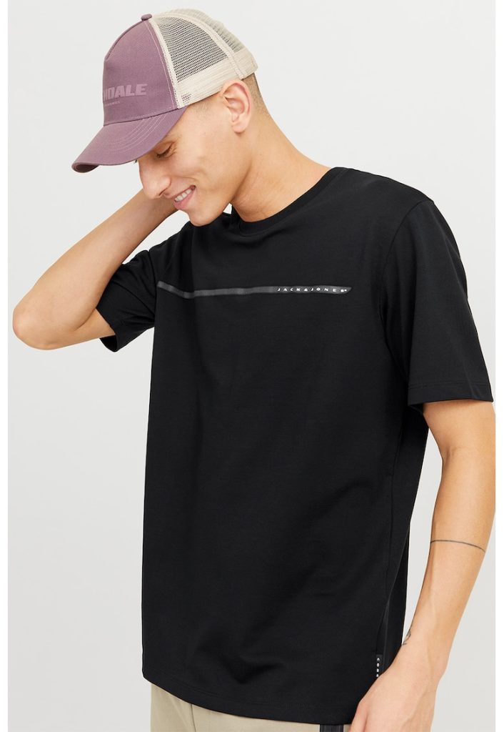 Tricou din amestec de bumbac cu decolteu la baza gatului-BARBATI/IMBRACAMINTE/Tricouri si maiouri-IMBRACAMINTE/Tricouri si maiouri