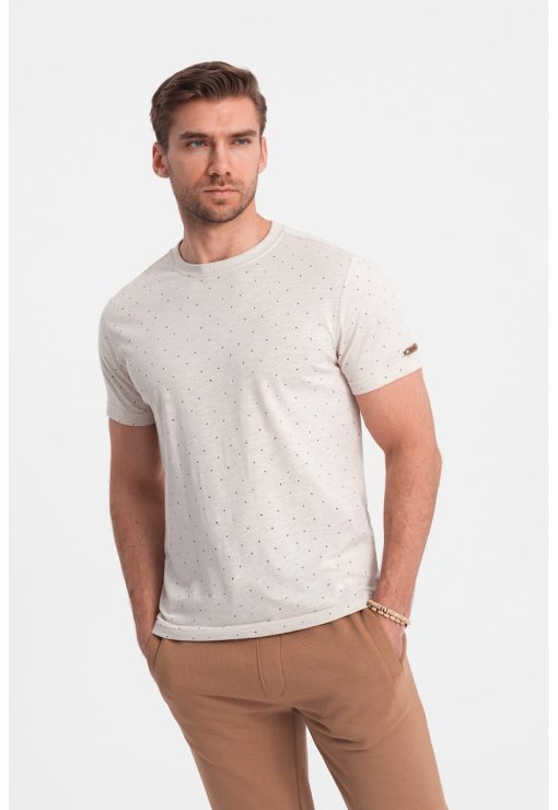 Tricou din amestec de bumbac cu decolteu la baza gatului-BARBATI/IMBRACAMINTE/Tricouri si maiouri-IMBRACAMINTE/Tricouri si maiouri