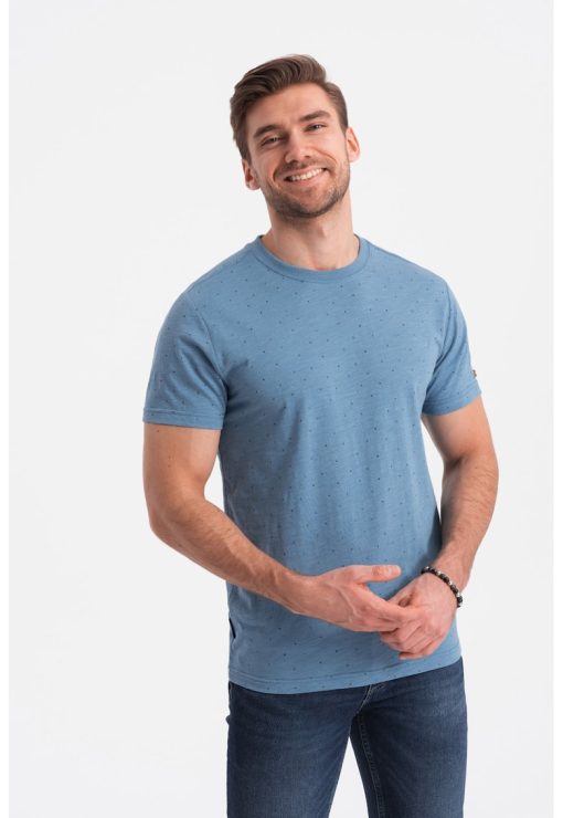 Tricou din amestec de bumbac cu decolteu la baza gatului-BARBATI/IMBRACAMINTE/Tricouri si maiouri-IMBRACAMINTE/Tricouri si maiouri