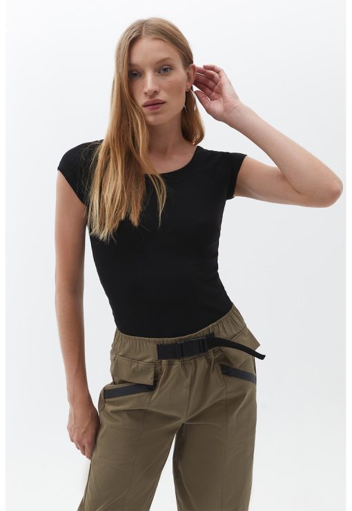 Tricou din amestec de bumbac cu decolteu la baza gatului-FEMEI/IMBRACAMINTE/Tricouri si maiouri-IMBRACAMINTE/Tricouri si maiouri