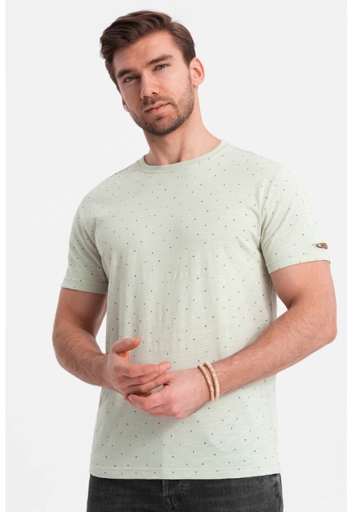 Tricou din amestec de bumbac cu decolteu la baza gatului-BARBATI/IMBRACAMINTE/Tricouri si maiouri-IMBRACAMINTE/Tricouri si maiouri