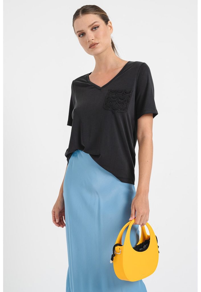 Tricou din amestec de modal cu decolteu in V-FEMEI/IMBRACAMINTE/Tricouri si maiouri-IMBRACAMINTE/Tricouri si maiouri