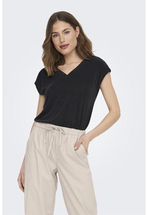Tricou din amestec de modal cu decolteu in V-FEMEI/IMBRACAMINTE/Tricouri si maiouri-IMBRACAMINTE/Tricouri si maiouri