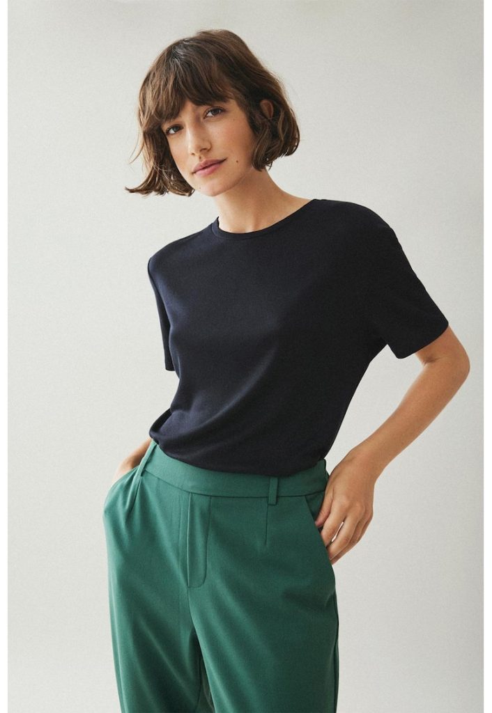 Tricou din amestec de modal cu decolteu la baza gatului-FEMEI/IMBRACAMINTE/Tricouri si maiouri-IMBRACAMINTE/Tricouri si maiouri