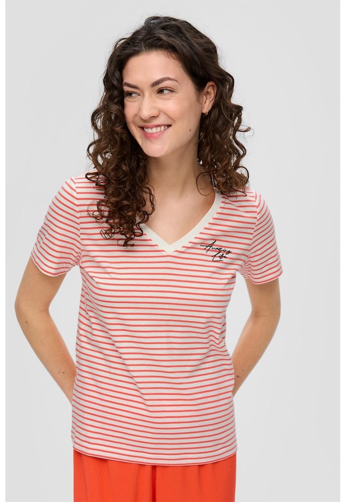 Tricou din bumbac cu decolteu in V-FEMEI/IMBRACAMINTE/Tricouri si maiouri-IMBRACAMINTE/Tricouri si maiouri