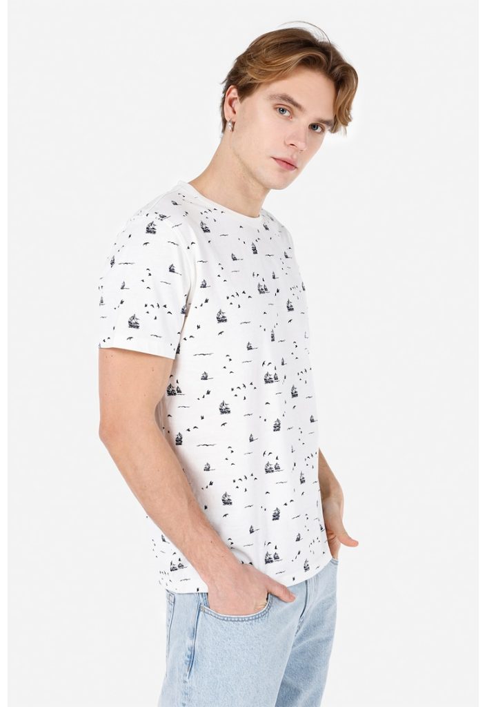 Tricou din bumbac cu decolteu la baza gatului-BARBATI/IMBRACAMINTE/Tricouri si maiouri-IMBRACAMINTE/Tricouri si maiouri