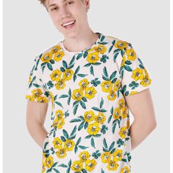 Tricou din bumbac cu decolteu la baza gatului si imprimeu floral-BARBATI/IMBRACAMINTE/Tricouri si maiouri-IMBRACAMINTE/Tricouri si maiouri