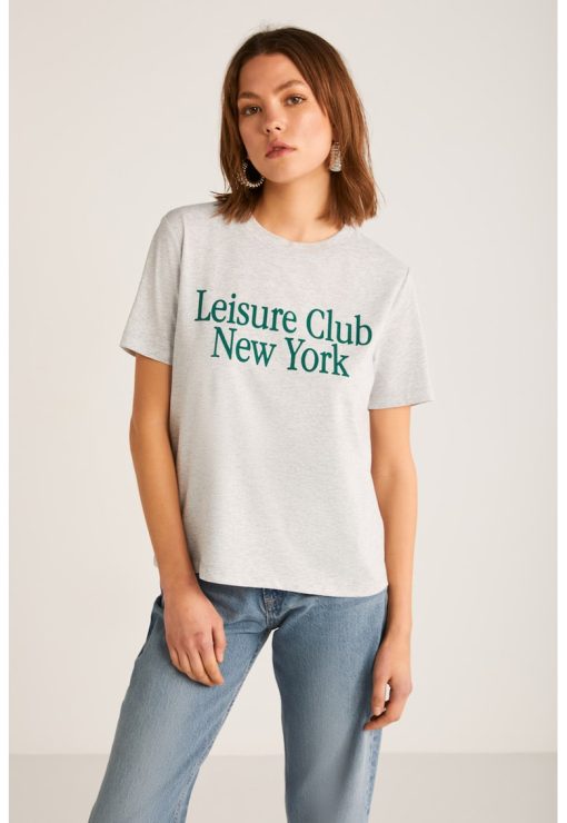 Tricou din bumbac cu imprimeu text-FEMEI/IMBRACAMINTE/Tricouri si maiouri-IMBRACAMINTE/Tricouri si maiouri