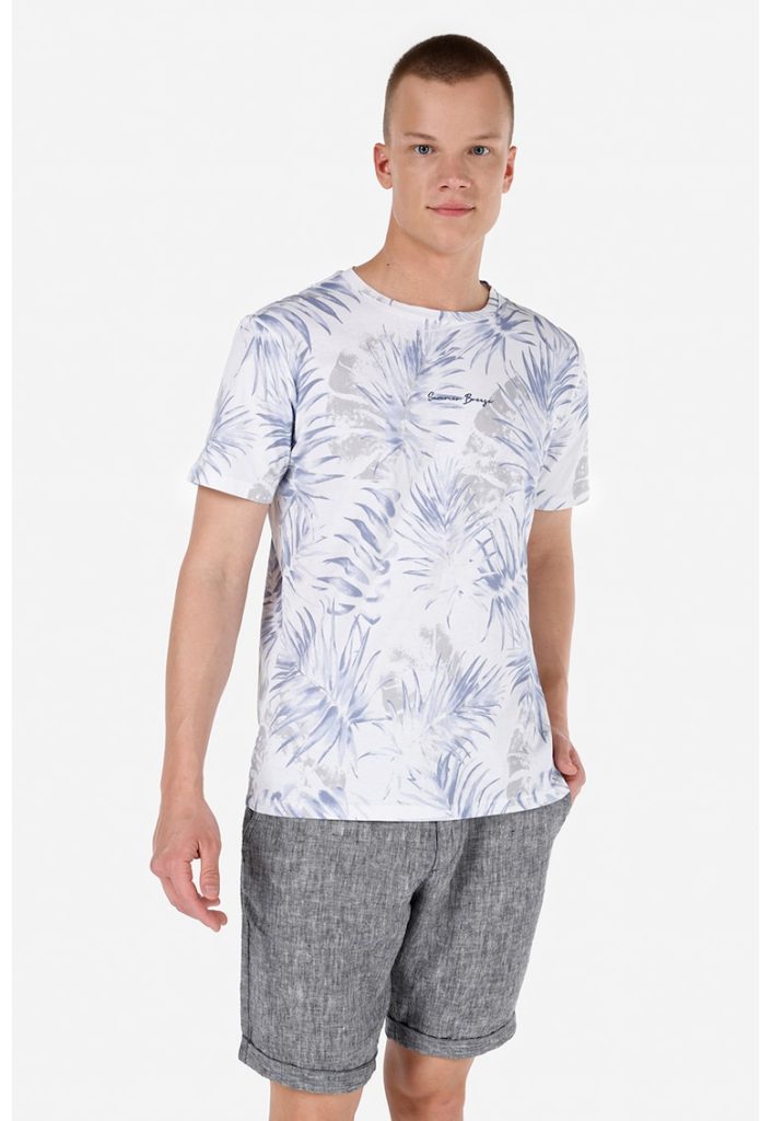 Tricou din bumbac cu model tropical-BARBATI/IMBRACAMINTE/Tricouri si maiouri-IMBRACAMINTE/Tricouri si maiouri