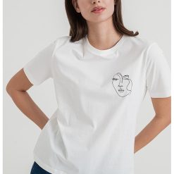 Tricou din bumbac organic cu decolteu la baza gatului-FEMEI/IMBRACAMINTE/Tricouri si maiouri-IMBRACAMINTE/Tricouri si maiouri