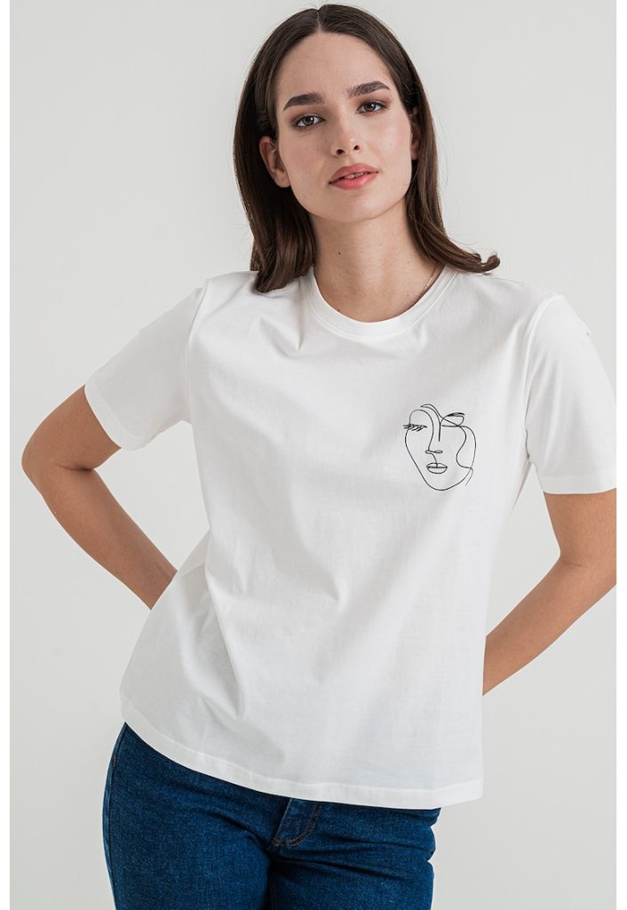 Tricou din bumbac organic cu decolteu la baza gatului-FEMEI/IMBRACAMINTE/Tricouri si maiouri-IMBRACAMINTE/Tricouri si maiouri